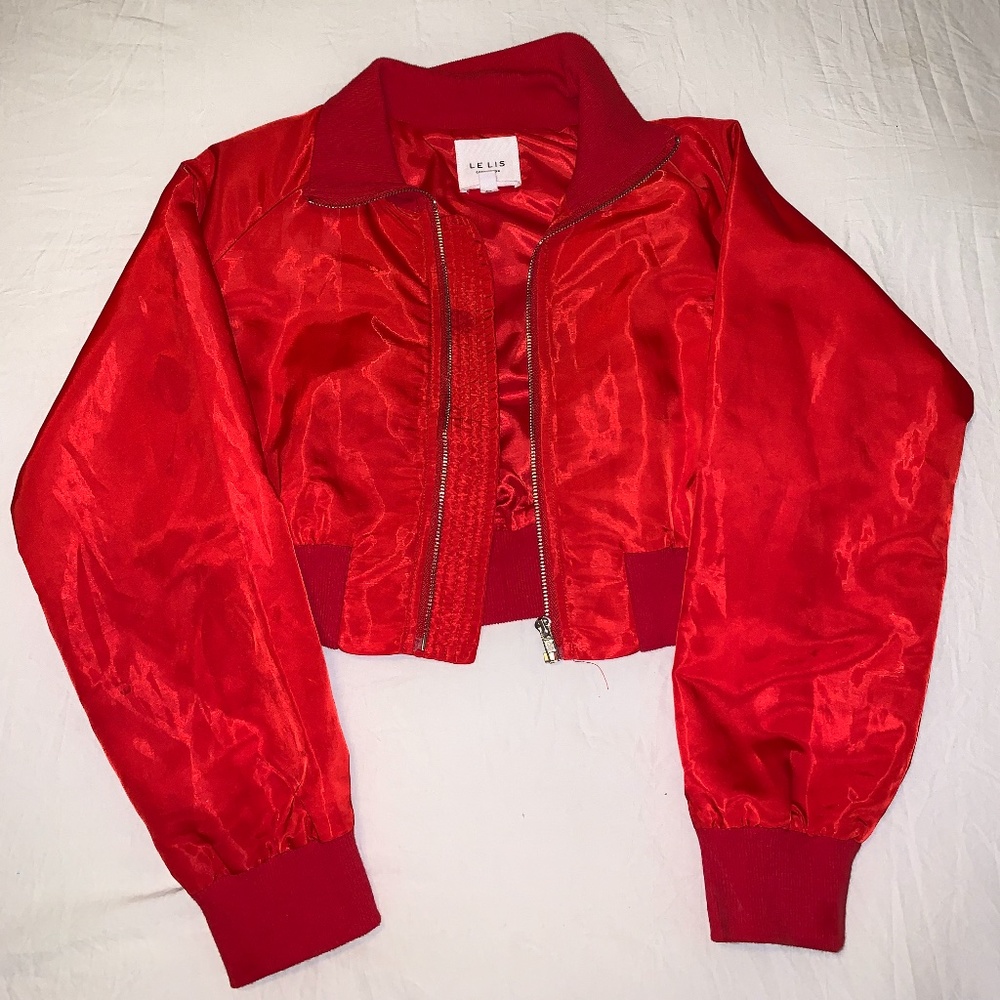 Red cropped bomber jacket